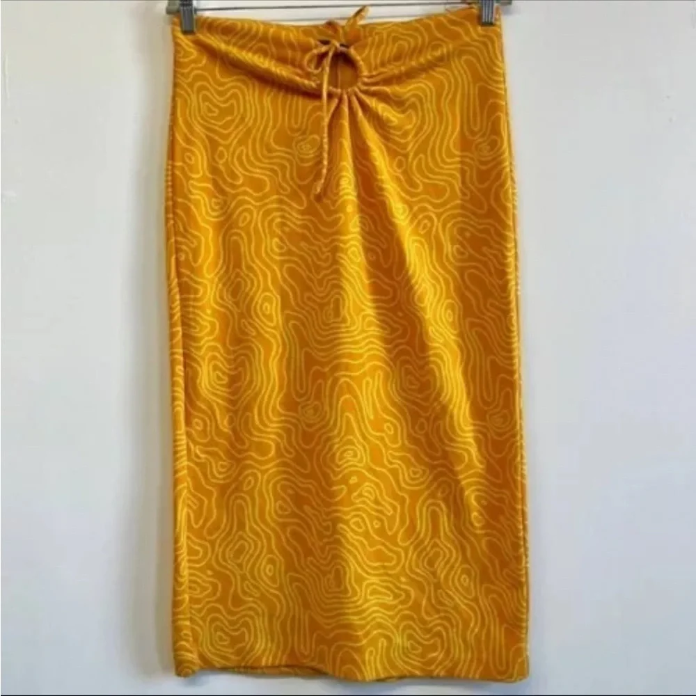 Zara Abstract Print Orange Cutout Tie Waist Skirt large - Picture 6 of 8